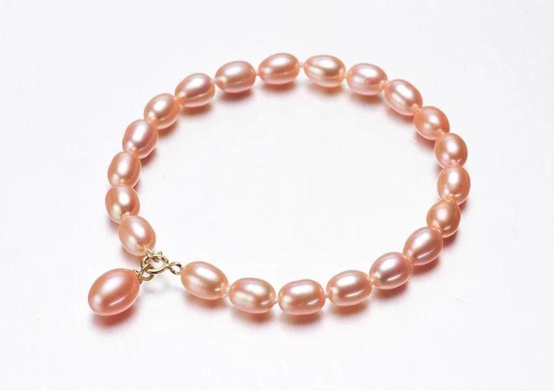 Модные браслеты с натуральным пресноводным белым жемчугом 925 пробы серебряные женские свадебные ювелирные изделия классические простые жемчужные украшения - Цвет камня: Gold-pink pearl