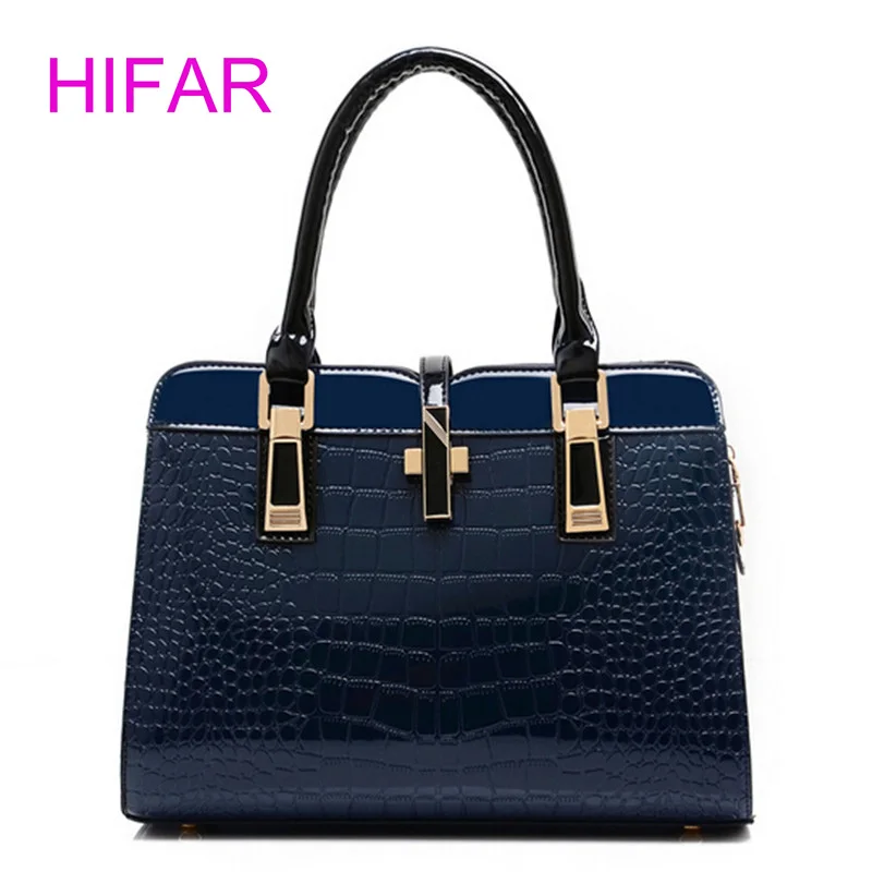 

2018 women crocodile pattern handbag leather large shoulder bag black female hobos bag alligator handbag messengerbags