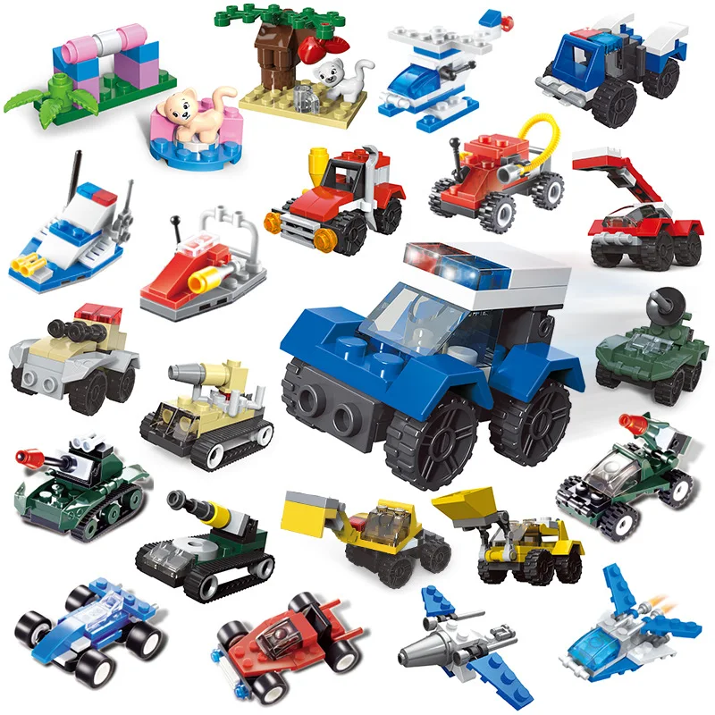Police Airplane Blocks Kindergarten Intelligence Development Plastic Assembly Mini Particle Building Blocks Brick Toys No font