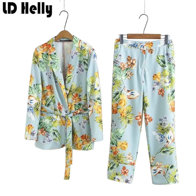LD Helly 2017 Для женщин Брюки для девочек с цветочным принтом Широкие брюки женские на