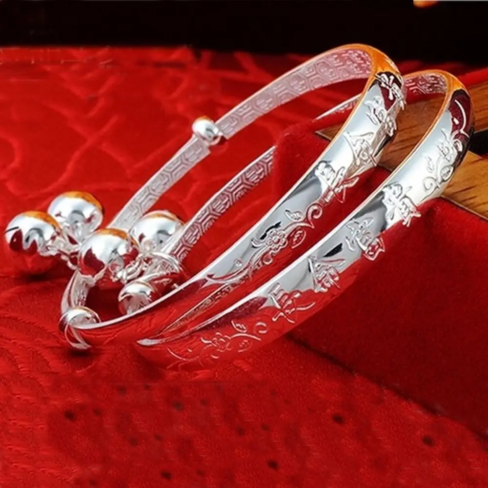 

1 Pcs Chinese Style Tibet Silver Baby Kids Children Jingle Bell Bangle Bracelet Jewelry Adjustable