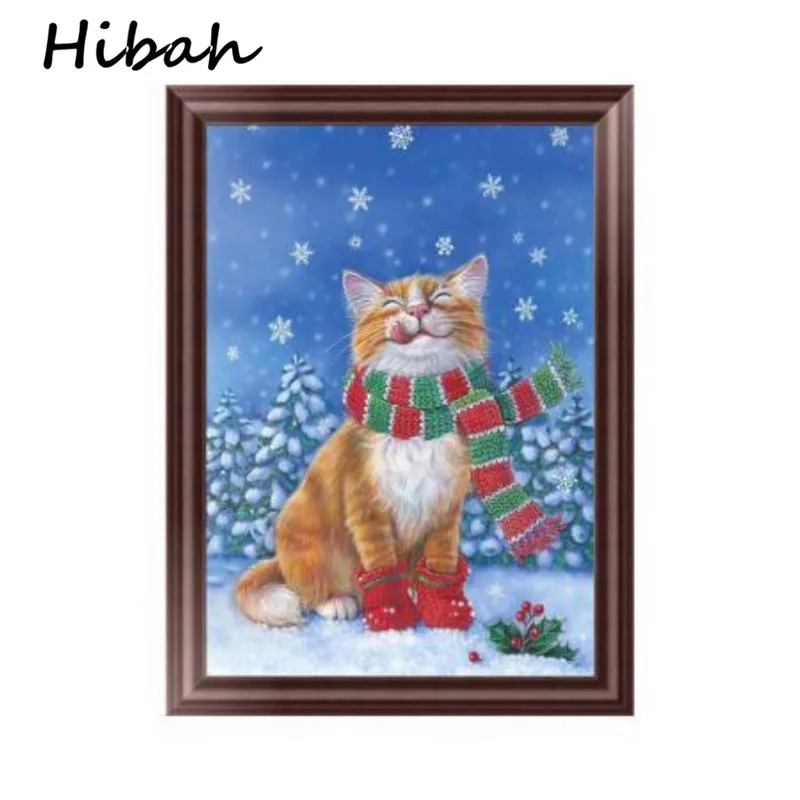 

Round Diamond 5D DIY Diamond Christmas Cat Diamond Embroidery Cross Rhinestone Mosaic Decoration