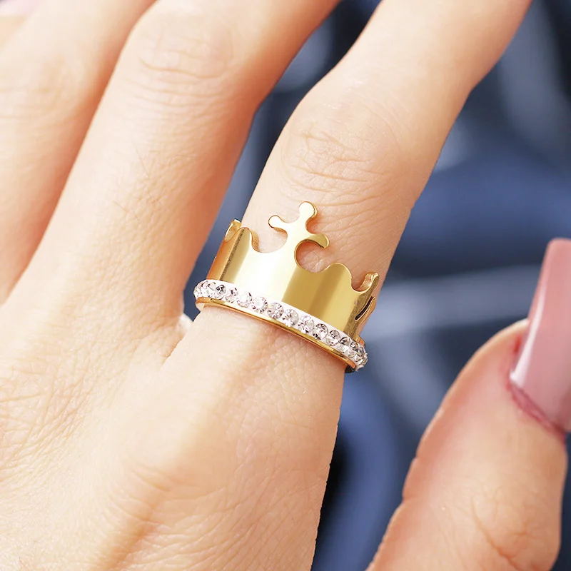 Woiwoi Stainless Steel Rings Gold color rings anillo USA EURO Style Fashion crown Ring Wholesale Jewelry (5)