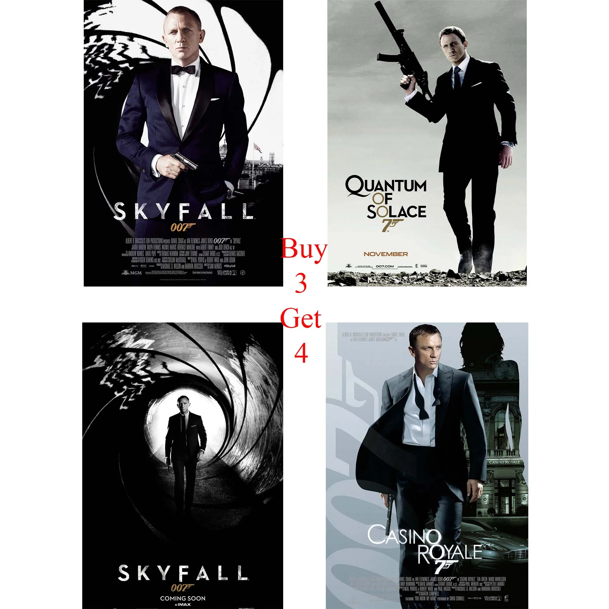 

SKYFALL Posters CASINO ROYALE QUANTUM OF SOLACE White Coated Paper Prints Modern Style Home Decoration