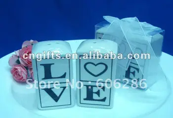 

60pcs(30pairs)/lot Return Gifts for kids birthday ceramic LOVE word salt and pepper shaker Wedding Souvenir gift