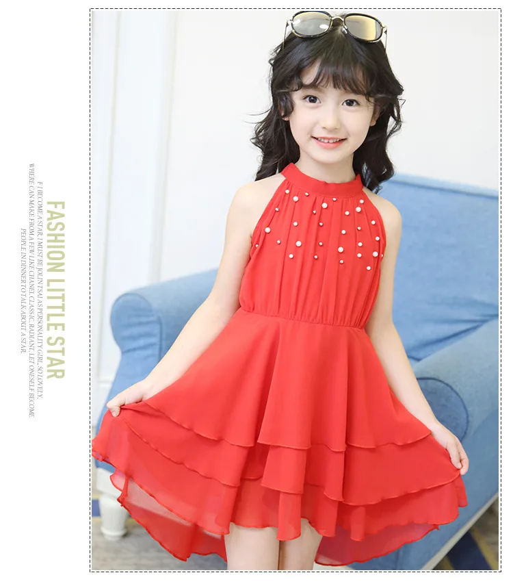 chiffon children clothing girls summer 2017 beading girl princess dresses layered child dress white pink red girls dress 4 5 6 7 8 9 10 11 12 13 14  years old little big teenage girls summer dress kids girls party dress  (5)
