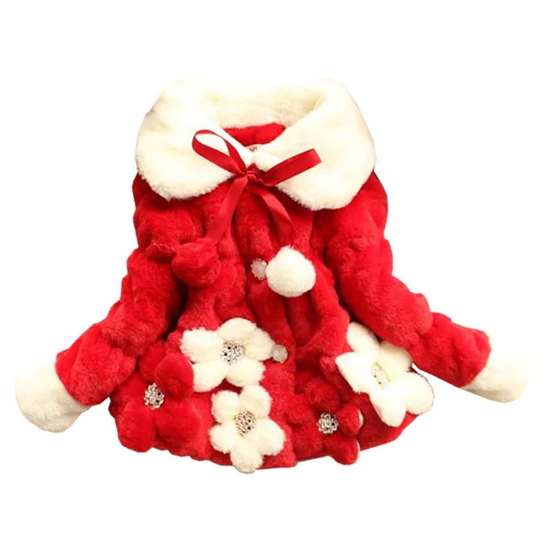 high quality fashion winter style princess floral plus thick faux fur children child cotton coats for