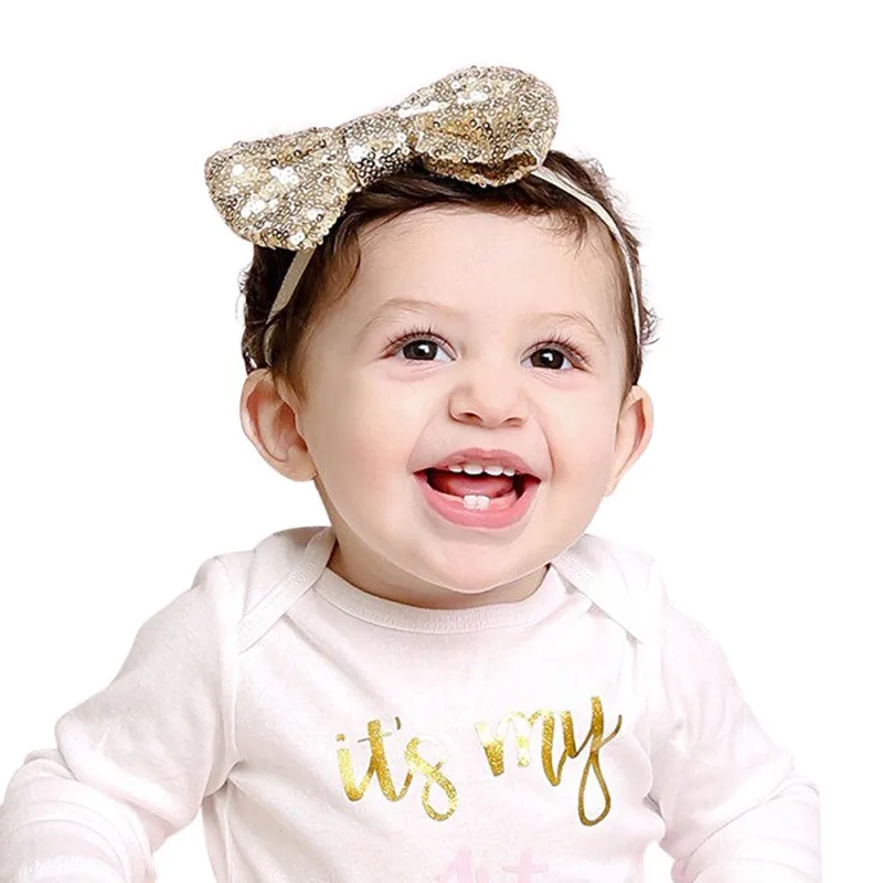 Sparkling Hair Accessories Bow Baby Girl Headbands Elastic Multicolor