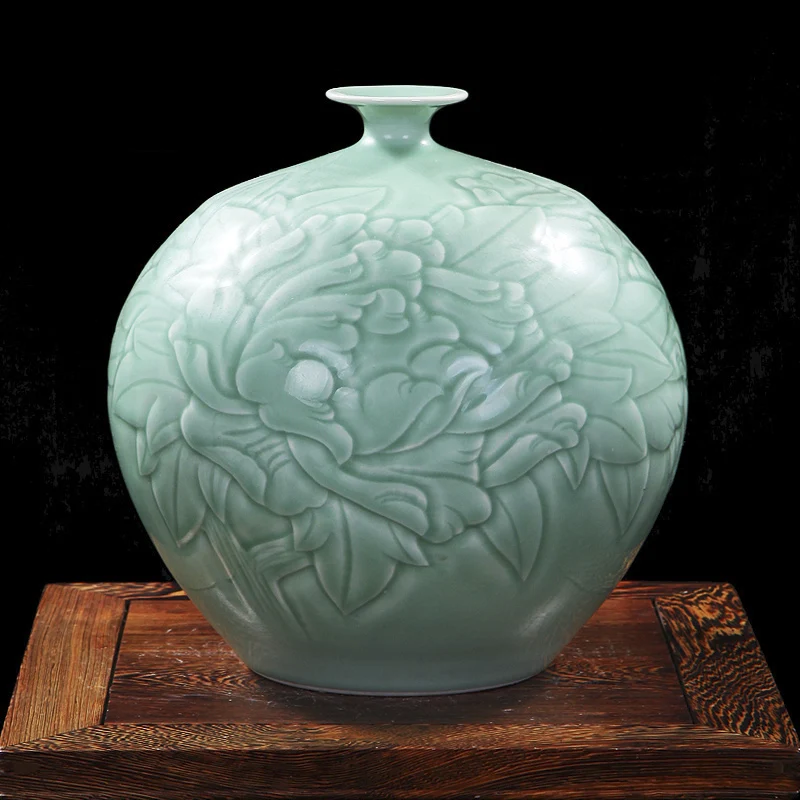 

Hand Carved Porcelain Peony Pomegranate Vase Home Decoration Jingdezhen High Quality Handmade High White Clay Ceramic Vases