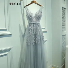 Платье для выпускного вечера vestido de festa сексуальное платье с v-образным вырезом высокое качество серое Тюлевое платье с аппликацией вечернее платье