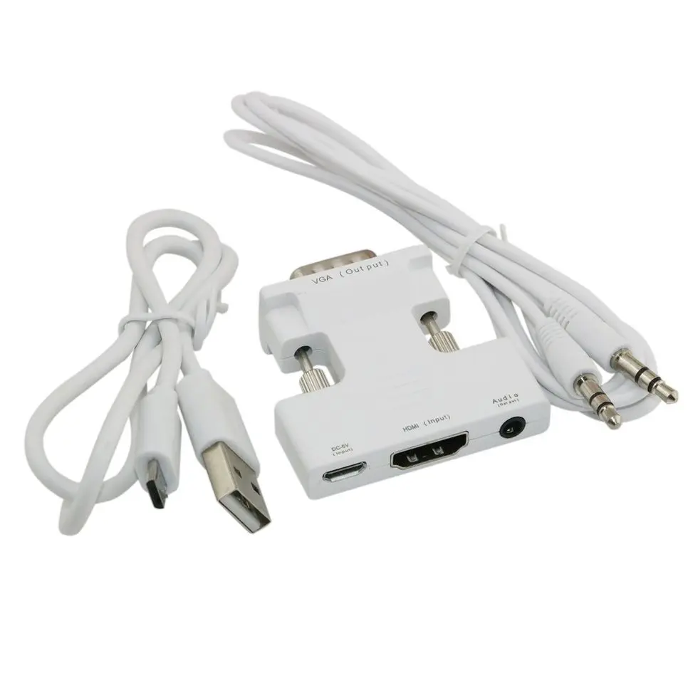 

10PCS White HDMI Female to VGA Male Converter+Audio Cable Support 1080P Signal Output