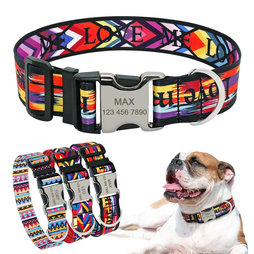 

Dog Collar Personalized Nylon Custom Large Dog Collars Engrave Name ID for Medium Large Pet Pitbull Bulldog Beagle Correa Perro