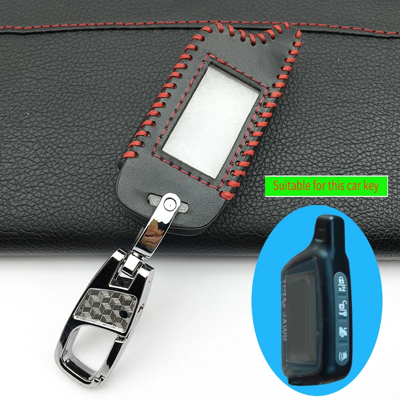 

Latest Genuine Leather Key Case Cover Tamarack for 2 Way Russia Car Alarm LCD Remote Control Key Fob Chain Tomahawk X5 keychain