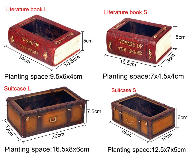 1 шт. Винтаж смолы чемодан литература книга горшок суккулентов кашпо Чемодан коробка для хранения дома садовые украшения бонсай