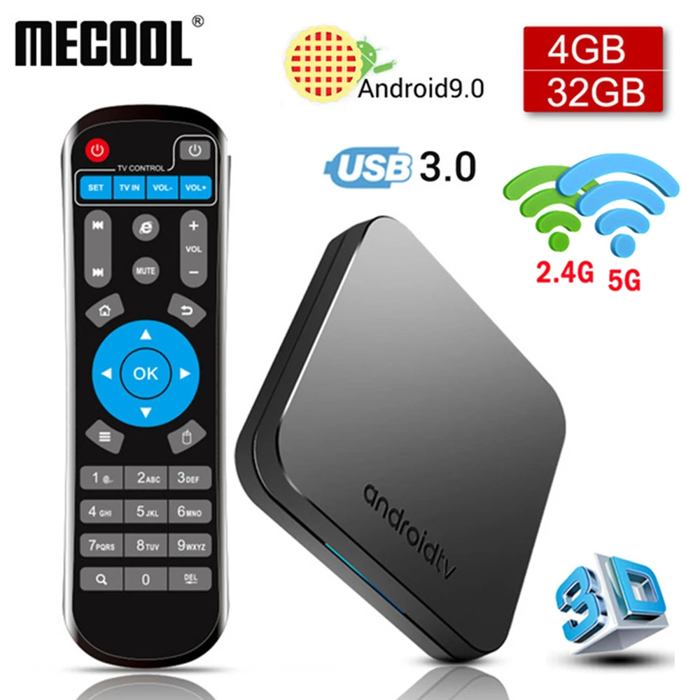 

Mecool KM9 Android 9.0 Smart TV Box S905X2 4GB DDR4 RAM 32GB ROM Dual 2.4G/5G WiFi 100Mbps BT 4.1 Set Top Box 4K Media Player