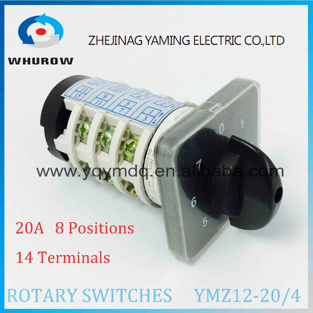 

Rotary switch YMZ12-20/4 electrical Combination Changeover cam switch 20A 4 pole 0-7 position sliver contacts high voltage