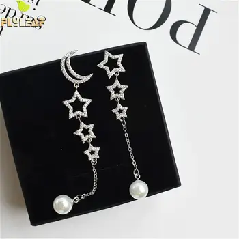 

Flyleaf Star Moon Pearl Cubic Zirconia Earings Fashion Jewelry Real 925 Sterling Silver Drop Earrings For Women Luxury Wedding