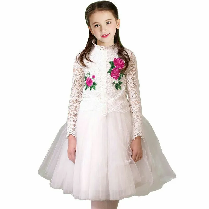 

Children Princess Clothing 2018 Designer Lace Kids Dresses for Girls Ball Gown Embroidered Flower Girl Dresses for Weddings