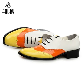 

Dancing Performance Waacking Locking Shoes Retro Old British Fashion Colorblock Carved Bright Leather Comfortable Gentleman