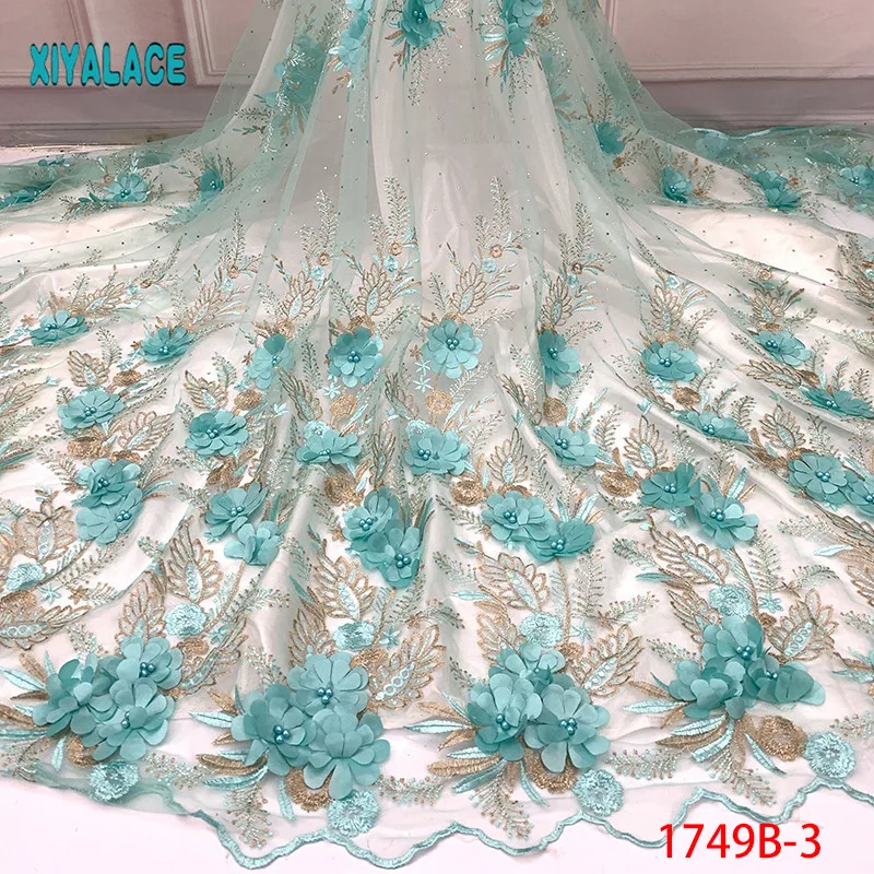 Нигерийская вышитая бисером кружевная ткань Высокое качество африканская 3D чистая Кружевная Ткань Свадебный Французский тюль кружевной материал для платья YA1749B-1