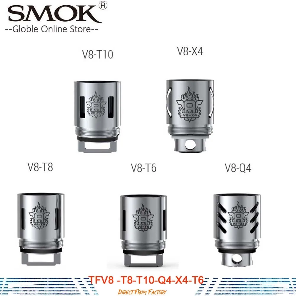 

Authentic 3Pcs Smok TFV8 Coil Head V8-T8 V8-T6 V8-Q4 V8-X4 V8-T10 V8 Replacement Coils Fit For TFV8 Cloud Beast Tank GX350