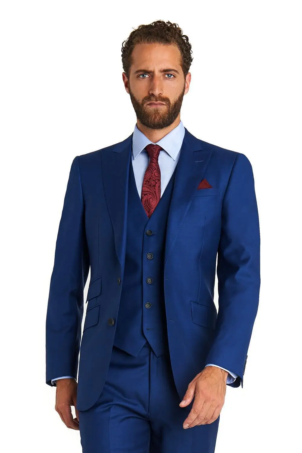 Custom 2017 blue suit lapel groom groomsman incision thin body suit