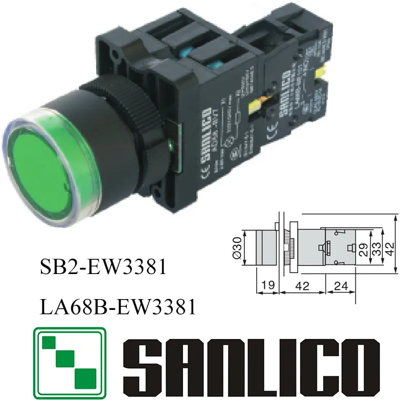 

illuminated flush head push button switch with LED SB2(LA68B XB2)-EW3381 momentary spring return
