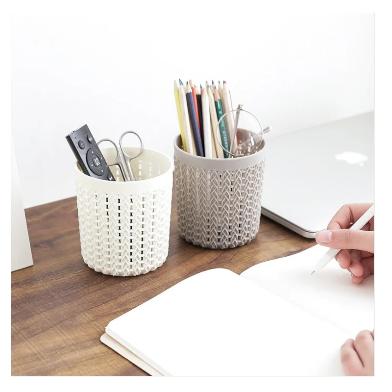 Оплетка круглая форма подставка для ручек, для хранения карандаша канцелярские принадлежности для стола белый и серый держатель карандаша