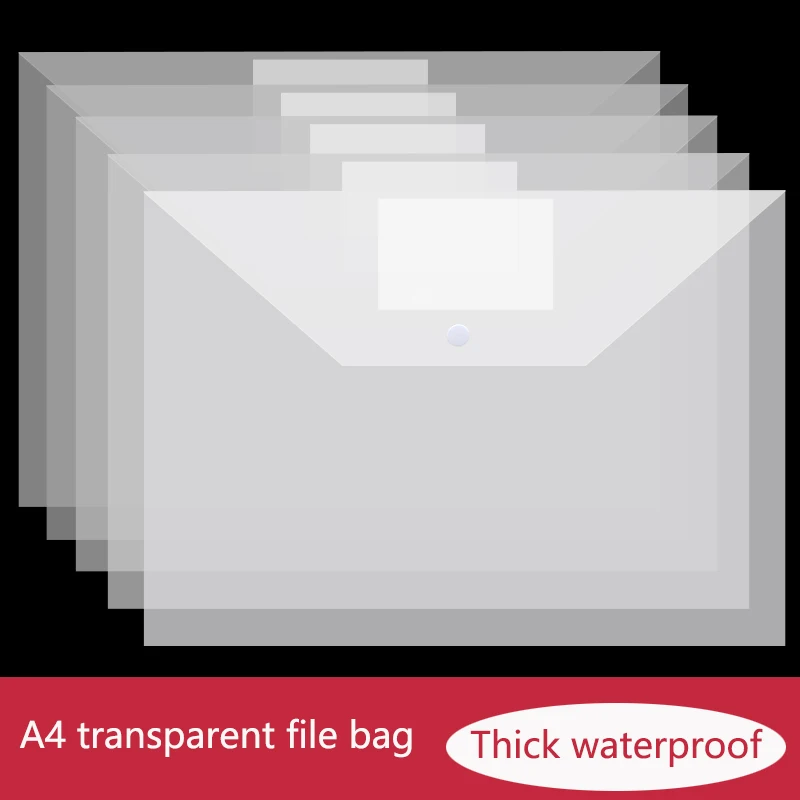 

A4 File Holder Bag Transparent Snap Student Desk Organiser Document Portable Waterproof Stationery Business Office Portfolio
