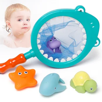 

1 Sets Fishing Toys Network Bag rubber Pick up Duck shark tortoise Fish Kids Toy Swimming Classes Summer Play Water Bath Toy