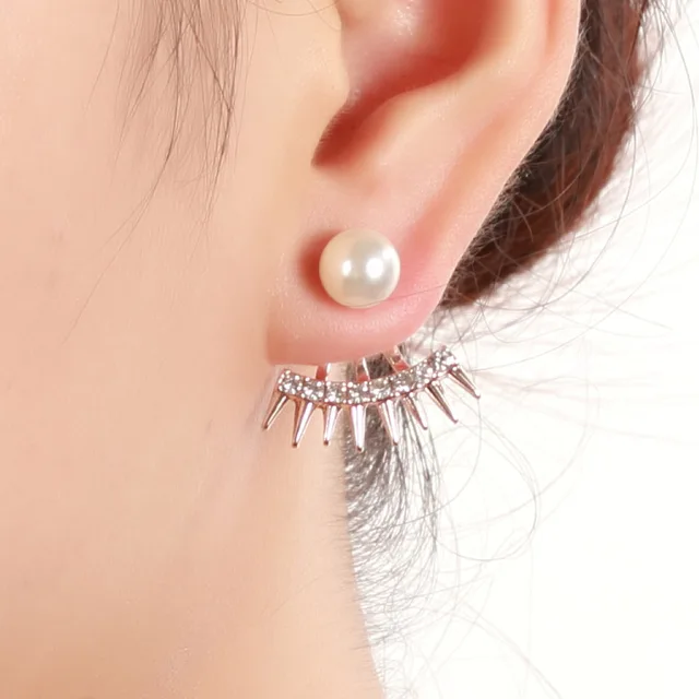 Crystal Gold Color Silver Ear Jacket Fashion Raw Crystal Gold Color Silver Ear Jacket Fashion Raw Simulated Pearl Stud Earrings For Women Jewelry Gift Party