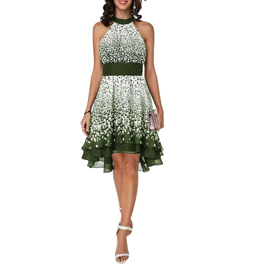 Плюс размеры Модные женские без рукавов группа талии слоистых вечернее шифоновое платье - Цвет: Зеленый