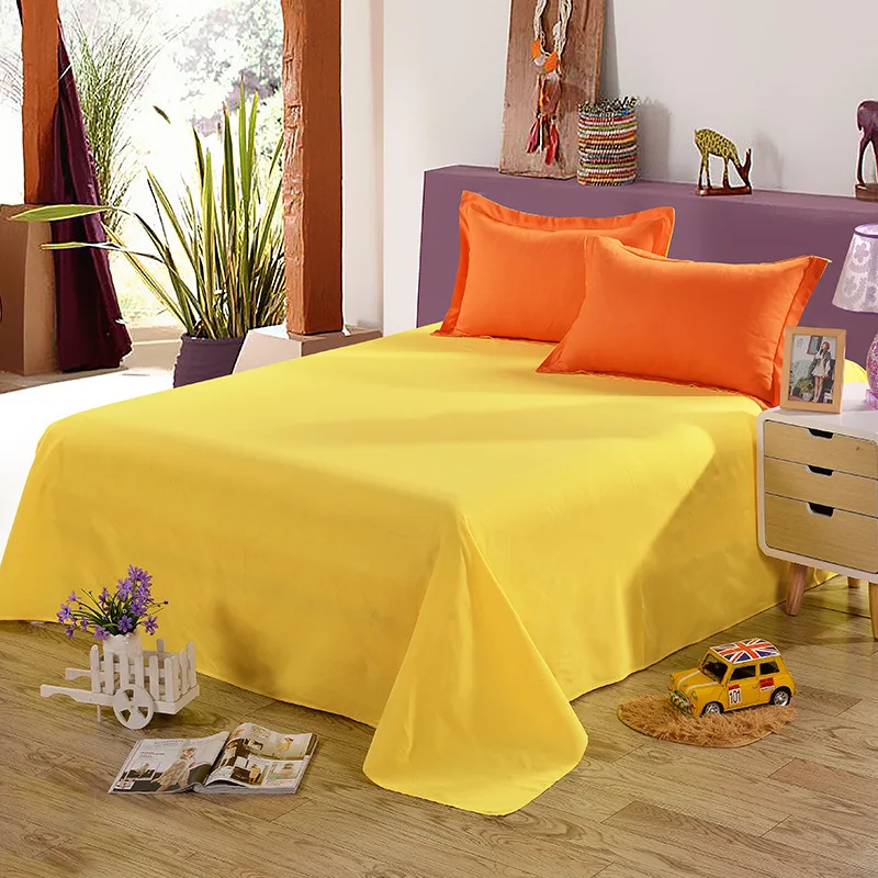 1 шт одноцветное Цвет двойной дед плоский приспособленный лист Цвет ful PolyesterBedding комплект краткое постельное белье без каблука двойной лист King Size10 - Цвет: Цвет: желтый