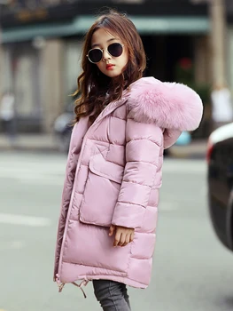 

New Fur Hooded Long Down Jacket For Teenage Girls Warm Thick Children Coats Girls Winter Outerwear Girls Clothes Snowsuits 12 14