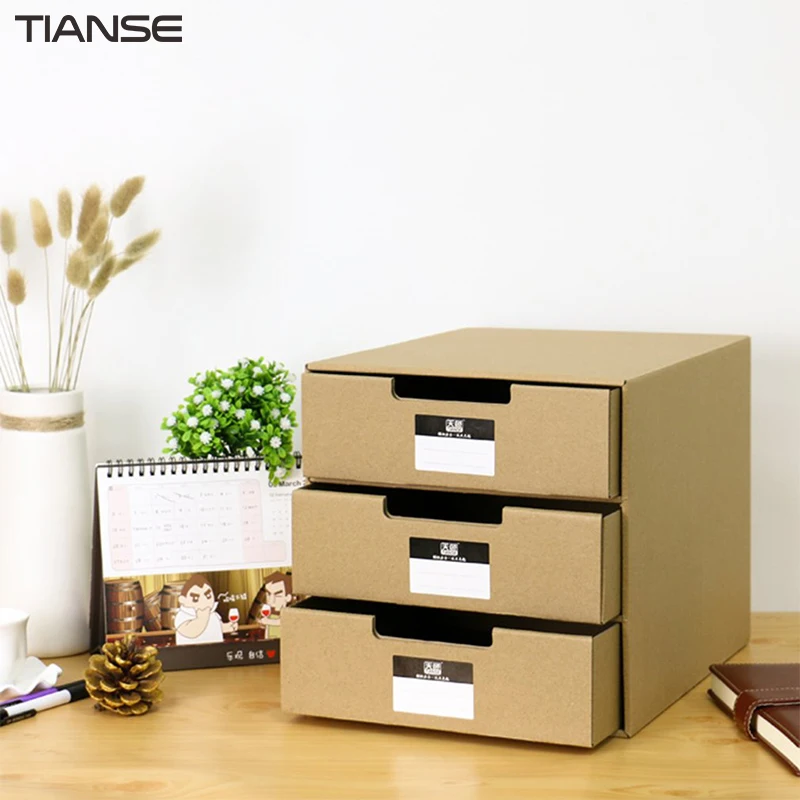 TIANSE TS-1503 Multi-Layers Kraft Paper Files Documents Cabinet DIY Home Office Organizer Documents Container Box