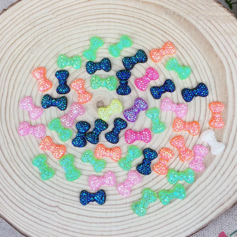 

200Pieces Mix Color AB Flatback Flat Back Resin Cabochon 3D Nail Art Bows Manicure Salon Supplies Bow Tie Nail Art Tips:7*12mm