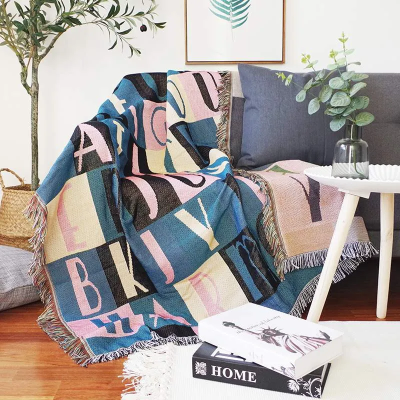 

Nordic Throw Blanket Thread Sofa Cover Fashion Letter Dust Protection Cover Plaid Slipcover Cobertor Blankets For Beds Tassel