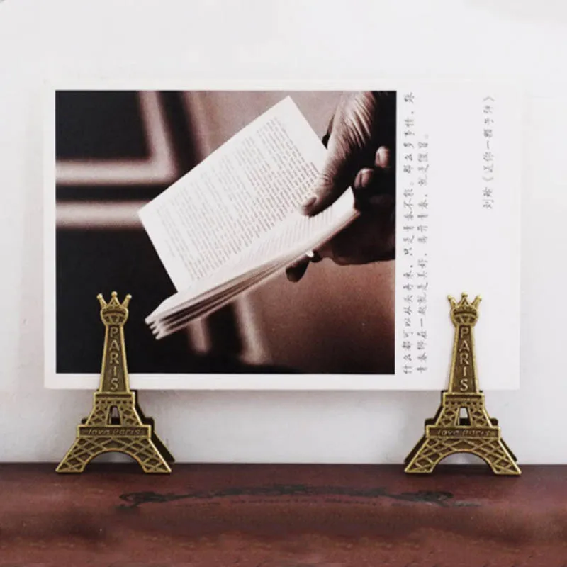 

Paper Message Clip 2 Pcs Metal Vintage Visting Cards Clips Photo Stand Business Card Holder Tower Shape