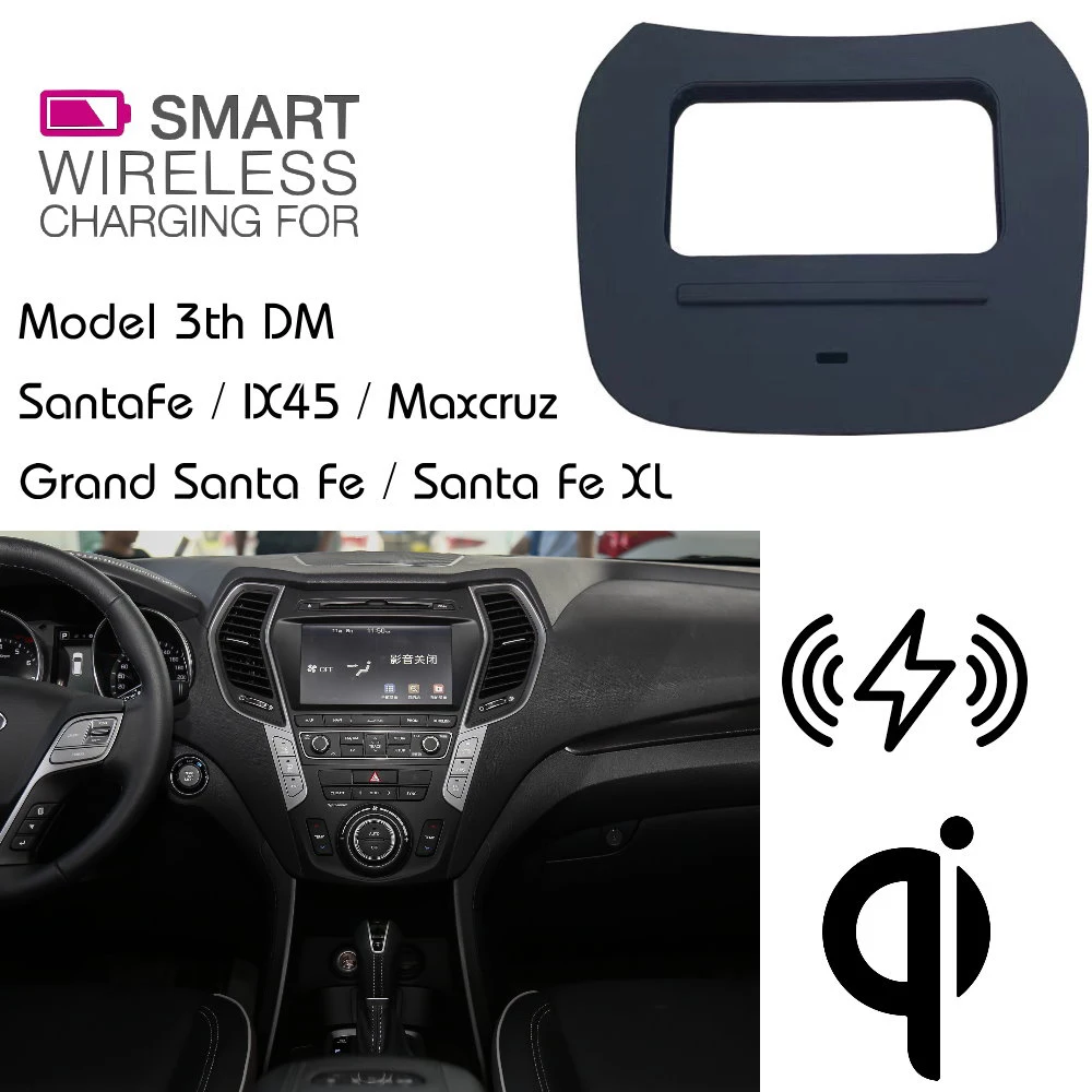 

For HYUNDAI QI Wireless charging Hidden Wireless charger Phone Holder Storage For 3th DM SantaFe IX45 Maxcruz Grand