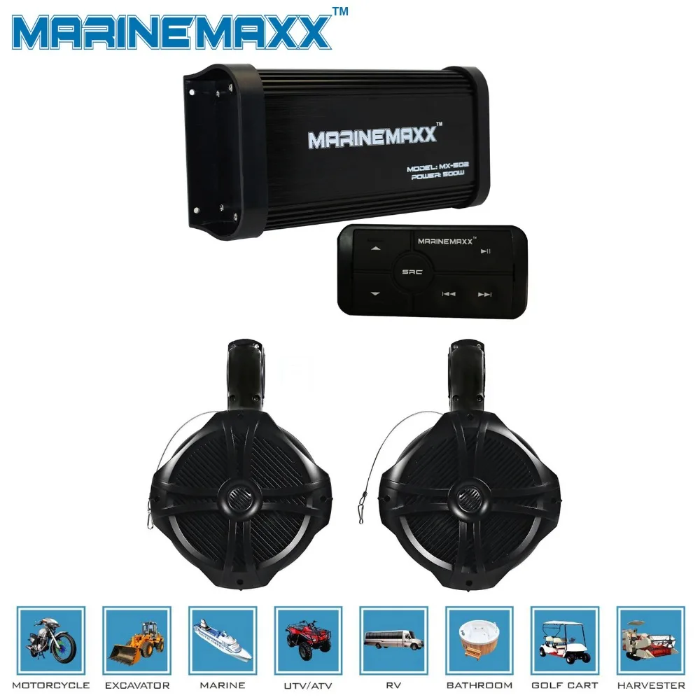500 Watts 4 Channels Motorcycle Marine Bluetooth Amplifier+ 6.5" Marine