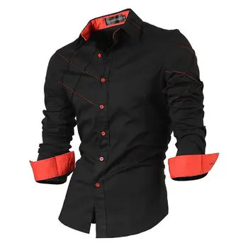 

Sportrendy Men's Shirt Dress Casual Long Sleeve Slim Fit Fashion Dragon Stylish JZS044 Black2