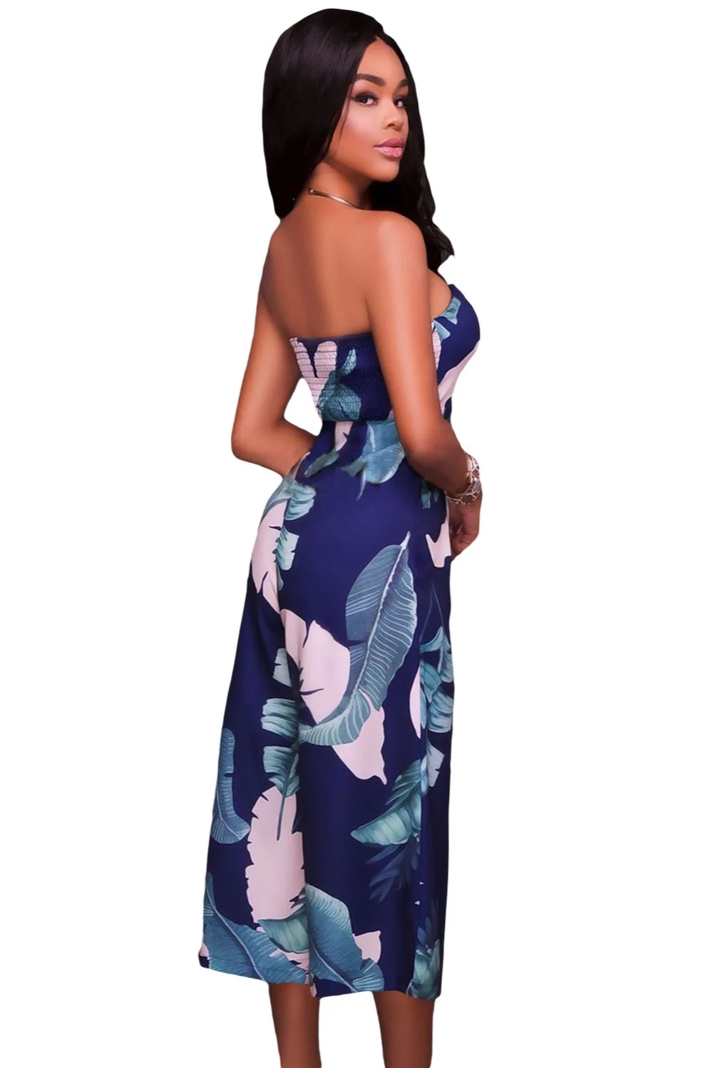 Dark-Blue-Leaf-Print-Strapless-Capris-Jumpsuit-LC64277-5-2