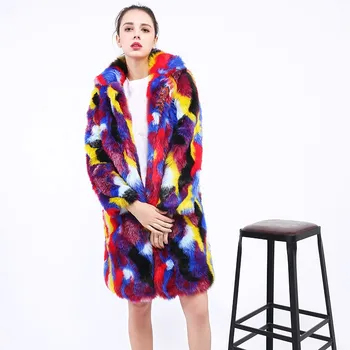 

2018 New Winter Fashion Women Faux Fur Coat Casual Colorful Coat Faux Fox Fur Coat Long Sleeve Plus Size Long Coat