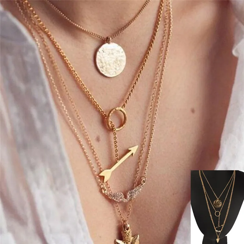 

Multilayer Irregular Gold-color Pendant Necklace NEW Fashion Summer Women Chain Jewelry Gift