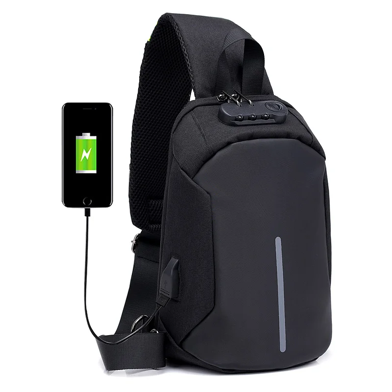 Модный мужской маленький рюкзак с защитой от кражи, перезаряжаемый через USB, женские сумки через плечо для мальчиков и девочек, сумка на одно плечо, рюкзаки - Цвет: Черный