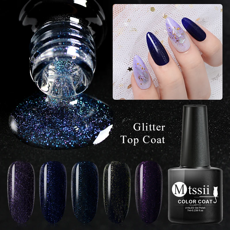 

Mtssii 7ml Glitter Top Coat Color Gel Nail Polish Transparent Color Top Gel Vernis Semi Permanent UV Glitter Primer Nail Art Gel