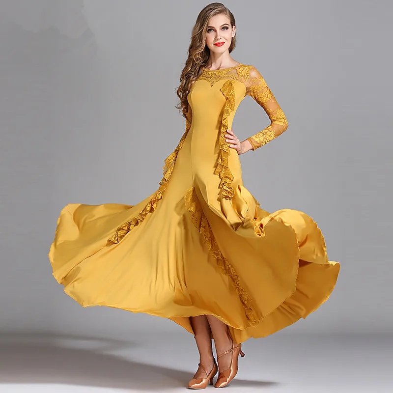 8 Color Sexy Modern Dance Dresses for ladies green red yellow lace long