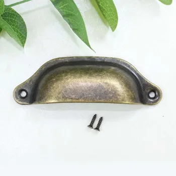 

length 98mm vintage unfold install furniture handles bronze drawer cabinet pulls knobs antique brass cap shell handles pull knob