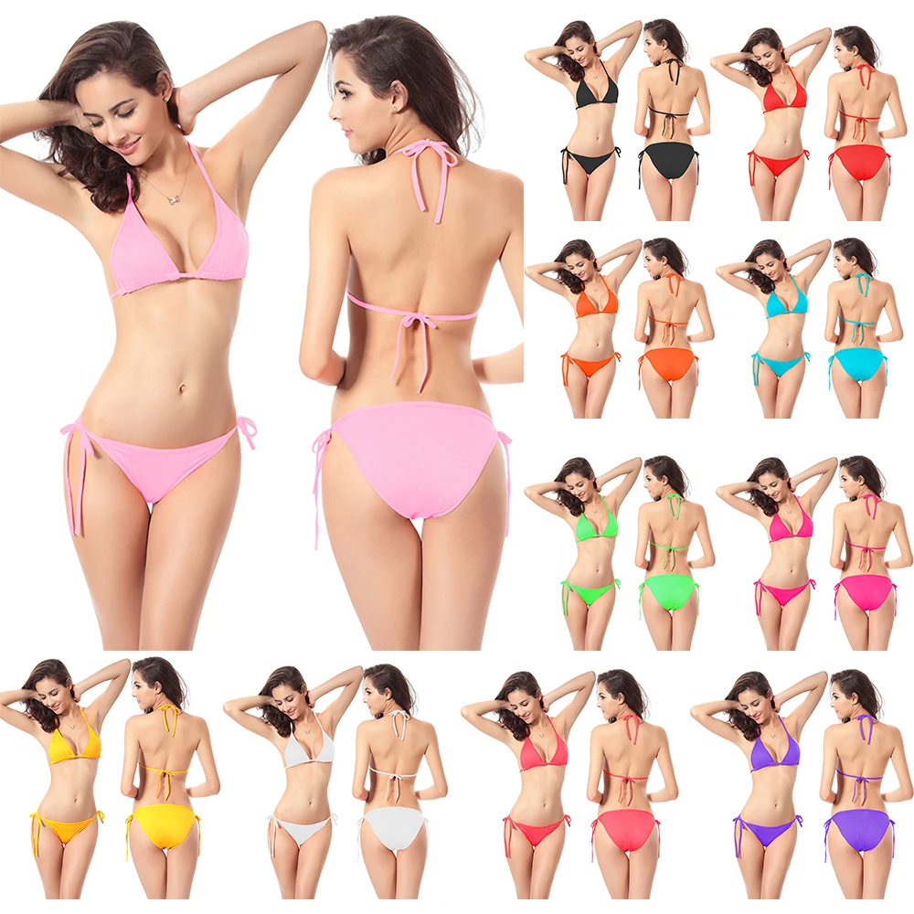 

2019 Bikini Set Women's Bequini Swimwear Adjustable Summer Sexy Bathing Push-ups No Chest Pad Swimwear Monokini Support Resale