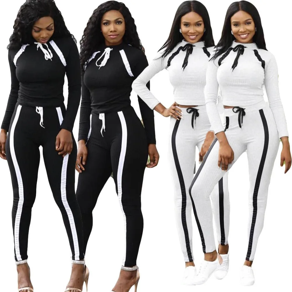 

European Station Sexy Bodycon Jumpsuit 2 Pieces Overalls For Women Black White Bodysuit Long Sleeve A8067